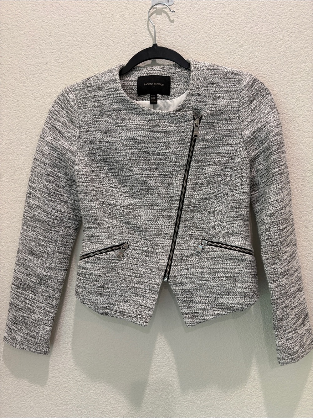 Banana Republic Gray Asymmetric Zip Tweed Blazer